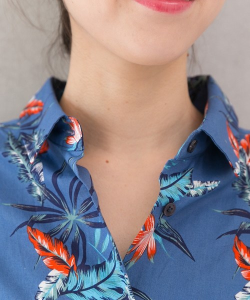 PREFERIR（プレフェリール）の「フレンチスリーブアロハシャツワンピース（シャツワンピース・レディース・ブルー/ネイビー・MEDIUM）」の14枚目の写真