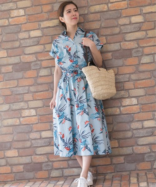 PREFERIR（プレフェリール）の「フレンチスリーブアロハシャツワンピース（シャツワンピース・レディース・ブルー/ネイビー・MEDIUM）」の16枚目の写真