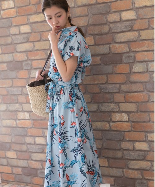 セール】フレンチスリーブアロハシャツワンピース（シャツワンピース