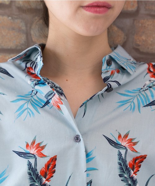 セール】フレンチスリーブアロハシャツワンピース（シャツワンピース