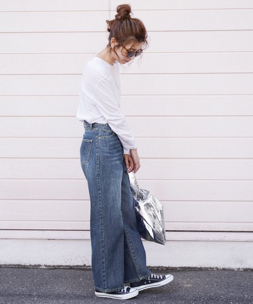 reca（レカ）の「超ワイドシルエット デニムワイドパンツ（デニムパンツ・レディース・インディゴブルー/ブルー/ブルー系その他・L/M）」の2枚目の写真