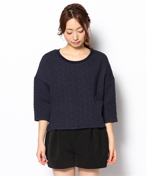 Another Edition(アナザーエディション)の「AE テトラ QUILT 7SL(Tシャツ/カットソー・レディース・グレー/ネイビー/オレンジ・フリー)」の4枚目の写真