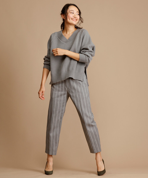 Munich（ミューニック）の「ピーチコットンタック編みニットVネックプルオーバー（ニット/セーター・レディース・ブラウン/グレー/ピンク/ライトベージュ・FREE）」の12枚目の写真