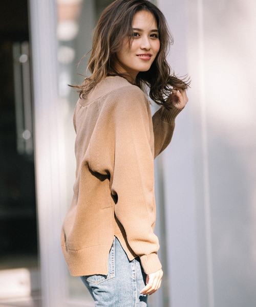 Munich（ミューニック）の「ピーチコットンタック編みニットVネックプルオーバー（ニット/セーター・レディース・ブラウン/グレー/ピンク/ライトベージュ・FREE）」の13枚目の写真