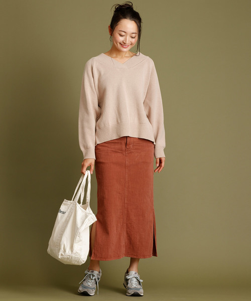 Munich（ミューニック）の「ピーチコットンタック編みニットVネックプルオーバー（ニット/セーター・レディース・ブラウン/グレー/ピンク/ライトベージュ・FREE）」の17枚目の写真