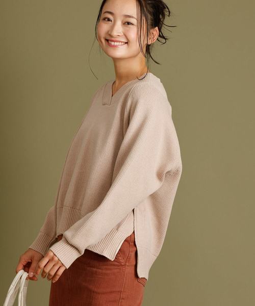 Munich（ミューニック）の「ピーチコットンタック編みニットVネックプルオーバー（ニット/セーター・レディース・ブラウン/グレー/ピンク/ライトベージュ・FREE）」の19枚目の写真