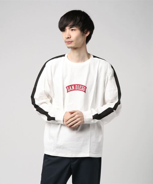 STYLEBLOCK(スタイルブロック)の「ロゴプリントドロップショルダープリントリブTシャツ(Tシャツ/カットソー・メンズ・ワイン/ホワイト/ネイビー/グレー・L/LL/M)」の1枚目の写真