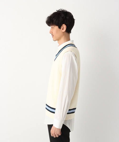 GLOBAL WORK（グローバルワーク）の「チルデンVニットベスト（ベスト・メンズ・オフホワイト/グリーン・LARGE/MEDIUM）」の7枚目の写真