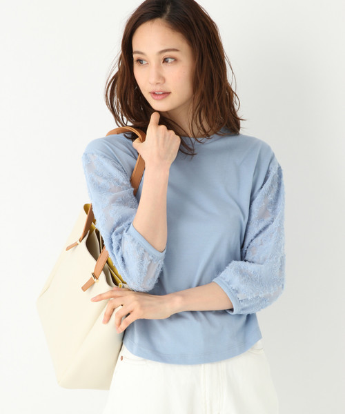 GLOBAL WORK（グローバルワーク）の「ソデジャガード5分袖/826216（Tシャツ/カットソー・レディース・ホワイト/ライトブルー/ブラック・MEDIUM/LARGE）」の3枚目の写真