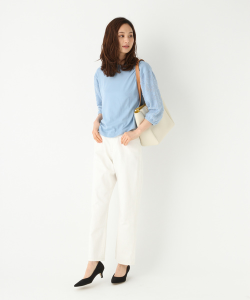 GLOBAL WORK（グローバルワーク）の「ソデジャガード5分袖/826216（Tシャツ/カットソー・レディース・ホワイト/ライトブルー/ブラック・MEDIUM/LARGE）」の4枚目の写真