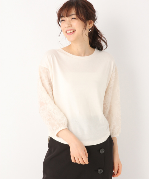 GLOBAL WORK（グローバルワーク）の「ソデジャガード5分袖/826216（Tシャツ/カットソー・レディース・ホワイト/ライトブルー/ブラック・MEDIUM/LARGE）」の8枚目の写真