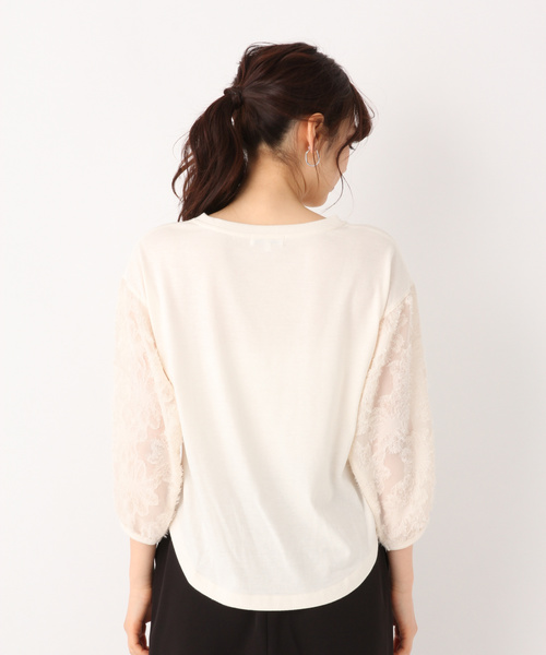 GLOBAL WORK（グローバルワーク）の「ソデジャガード5分袖/826216（Tシャツ/カットソー・レディース・ホワイト/ライトブルー/ブラック・MEDIUM/LARGE）」の6枚目の写真