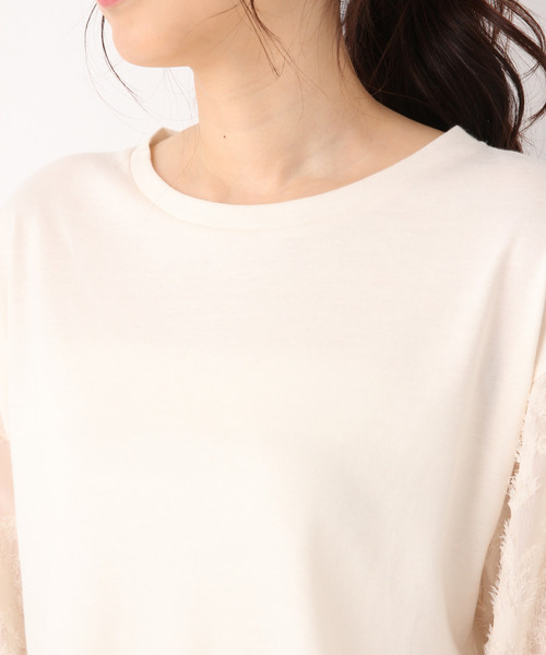 GLOBAL WORK（グローバルワーク）の「ソデジャガード5分袖/826216（Tシャツ/カットソー・レディース・ホワイト/ライトブルー/ブラック・MEDIUM/LARGE）」の7枚目の写真