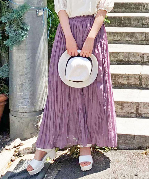 STYLEBLOCK（スタイルブロック）の「シフォンランダムプリーツマキシスカート（スカート・レディース・カーキ/ブラック/ライトベージュ/パープル/アイボリー・M）」の5枚目の写真