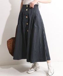 IENA LA BOUCLE ドビーストライプ前開きタックスカート◆