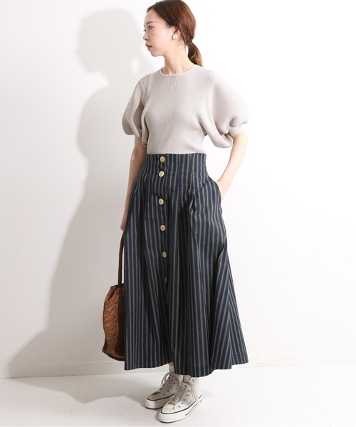 セール】IENA LA BOUCLE ドビーストライプ前開きタックスカート