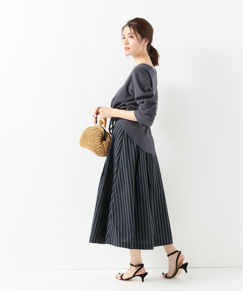 セール】IENA LA BOUCLE ドビーストライプ前開きタックスカート