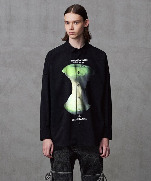 トップス SHAREEF 18AW \"APPLE R\" BIG SHIRT BLACK SHAREEF 18AW APPLE R BIG SHIRT BLACK