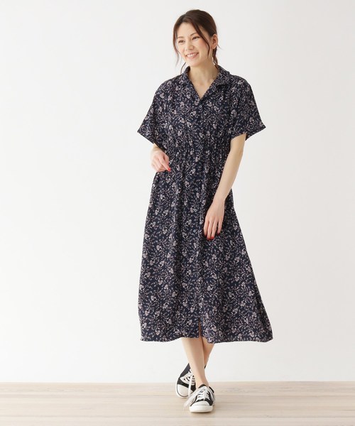 保証書付 M L ボタニカル柄オープンカラーシャツワンピース 21年最新海外 Flyban Com