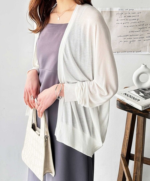 GeeRA（ジーラ）の「接触冷感！ドルマンシアーニットカーディガン（カーディガン/ボレロ・レディース・オフホワイト/ブラック/モカ/イエロー/ライトグレー/グリーン/オレンジ/グリーン系その他/ブルー・MEDIUM/LARGE/X-LARGE/XX-LARGE）」の2枚目の写真