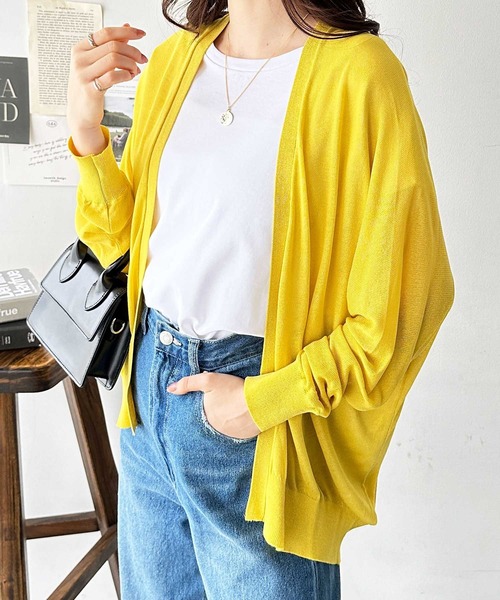 GeeRA（ジーラ）の「接触冷感！ドルマンシアーニットカーディガン（カーディガン/ボレロ・レディース・オフホワイト/ブラック/モカ/イエロー/ライトグレー/グリーン/オレンジ/グリーン系その他/ブルー・MEDIUM/LARGE/X-LARGE/XX-LARGE）」の8枚目の写真