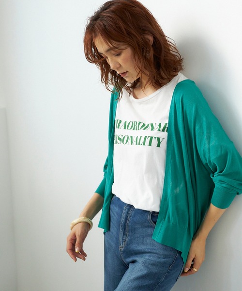 GeeRA（ジーラ）の「接触冷感！ドルマンシアーニットカーディガン（カーディガン/ボレロ・レディース・オフホワイト/ブラック/モカ/イエロー/ライトグレー/グリーン/オレンジ/グリーン系その他/ブルー・MEDIUM/LARGE/X-LARGE/XX-LARGE）」の5枚目の写真