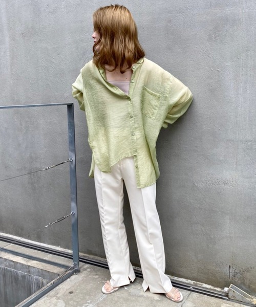 one after another NICE CLAUP（ワンアフターアナザーナイスクラップ）の「ノーカラーシアーシャツ（シャツ/ブラウス・レディース・オフホワイト/グレー系その他/ライトグリーン/ピンク系その他/モカ/オレンジ・FREE）」の14枚目の写真