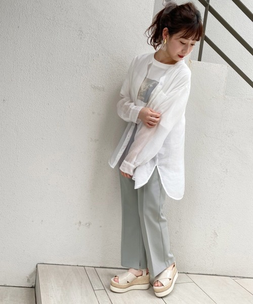 one after another NICE CLAUP（ワンアフターアナザーナイスクラップ）の「ノーカラーシアーシャツ（シャツ/ブラウス・レディース・オフホワイト/グレー系その他/ライトグリーン/ピンク系その他/モカ/オレンジ・FREE）」の13枚目の写真