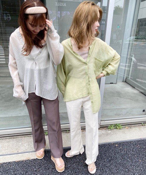 one after another NICE CLAUP（ワンアフターアナザーナイスクラップ）の「ノーカラーシアーシャツ（シャツ/ブラウス・レディース・オフホワイト/グレー系その他/ライトグリーン/ピンク系その他/モカ/オレンジ・FREE）」の21枚目の写真