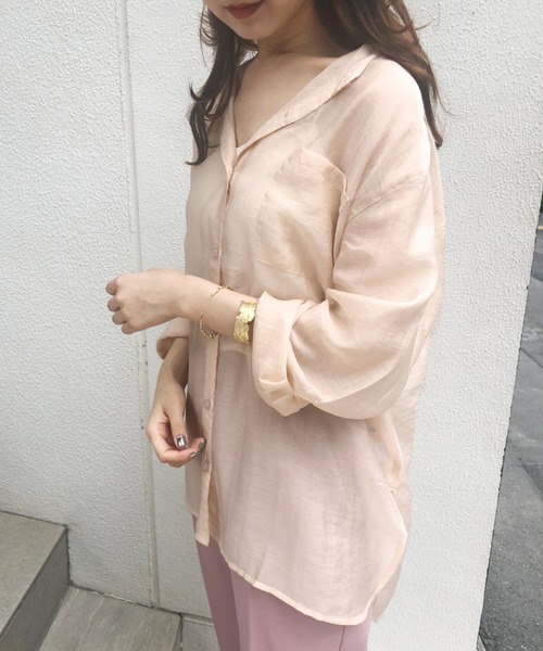 one after another NICE CLAUP（ワンアフターアナザーナイスクラップ）の「ノーカラーシアーシャツ（シャツ/ブラウス・レディース・オフホワイト/グレー系その他/ライトグリーン/ピンク系その他/モカ/オレンジ・FREE）」の17枚目の写真