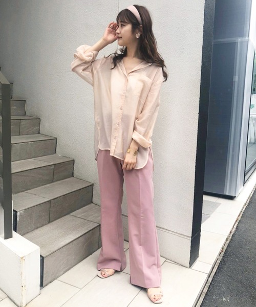 one after another NICE CLAUP（ワンアフターアナザーナイスクラップ）の「ノーカラーシアーシャツ（シャツ/ブラウス・レディース・オフホワイト/グレー系その他/ライトグリーン/ピンク系その他/モカ/オレンジ・FREE）」の22枚目の写真