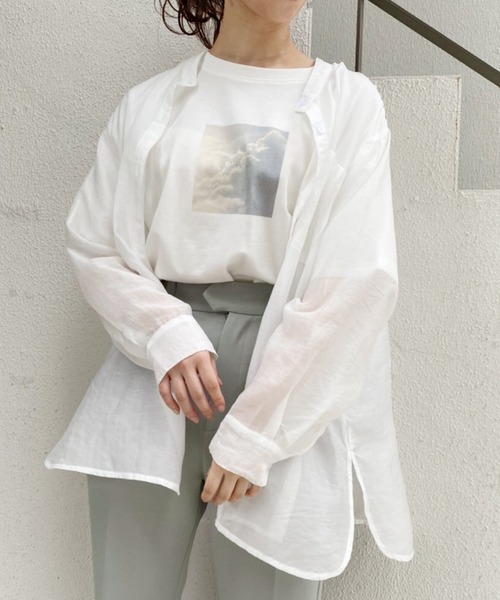 one after another NICE CLAUP（ワンアフターアナザーナイスクラップ）の「ノーカラーシアーシャツ（シャツ/ブラウス・レディース・オフホワイト/グレー系その他/ライトグリーン/ピンク系その他/モカ/オレンジ・FREE）」の8枚目の写真