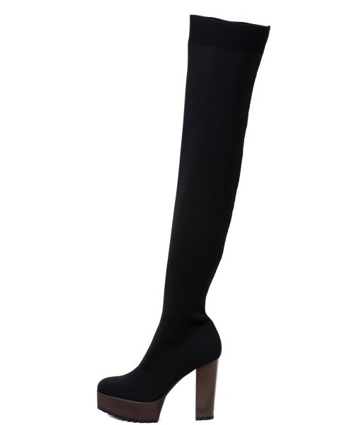 R&E(アールアンドイー)の「【20AW新作】【R&E】ウッド調ヒールソックスニーハイブーツ(ブーツ・レディース・ブラック・LL/S/M/L)」の3枚目の写真