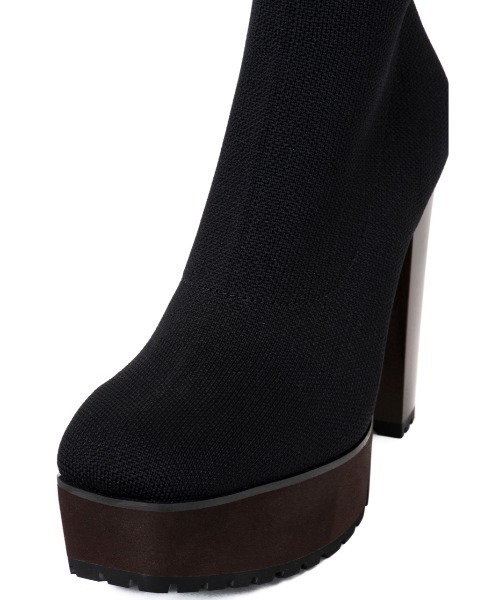 R&E(アールアンドイー)の「【20AW新作】【R&E】ウッド調ヒールソックスニーハイブーツ(ブーツ・レディース・ブラック・LL/S/M/L)」の7枚目の写真