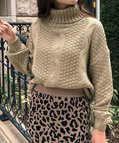 セール Boutique ジュリアブティック のファッション Julia ケーブル編みタートルネックニットトップス 20669 ニット セーター Julia