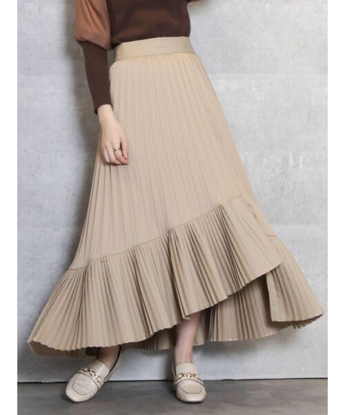 dazzlin（ダズリン）の「ダブルプリーツフレアスカート（スカート・レディース・ベージュ/ブラウン・SMALL/MEDIUM）」の2枚目の写真