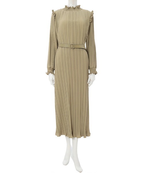 fifth（フィフス）の「ベルト付スタンドカラープリーツワンピース（ワンピース・レディース・ブラック/モカ・MEDIUM）」の3枚目の写真