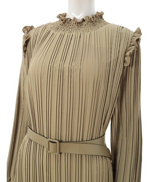 fifth（フィフス）の「ベルト付スタンドカラープリーツワンピース（ワンピース・レディース・ブラック/モカ・MEDIUM）」の5枚目の写真