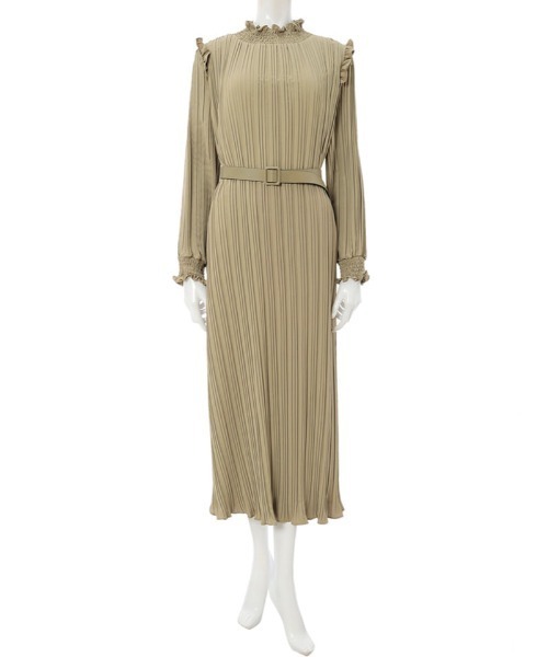 fifth（フィフス）の「ベルト付スタンドカラープリーツワンピース（ワンピース・レディース・ブラック/モカ・MEDIUM）」の4枚目の写真