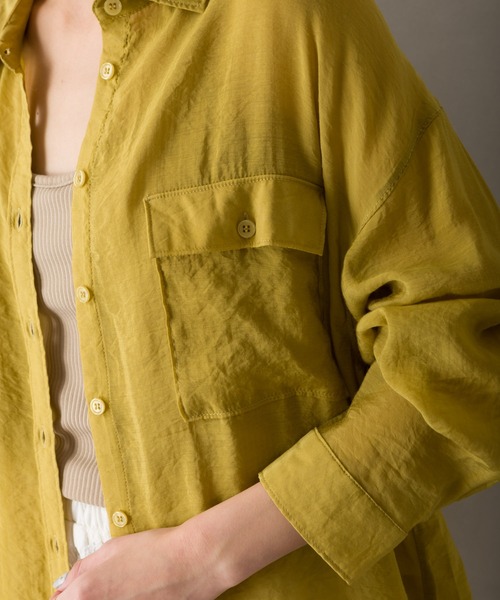 SpRay（スプレイ）の「シアーＢＩＧシャツ（シャツ/ブラウス・レディース・アイボリー/ブラック/イエロー×グリーン/ベージュ/ライトカーキ/ラベンダー/ピンク・FREE）」の6枚目の写真