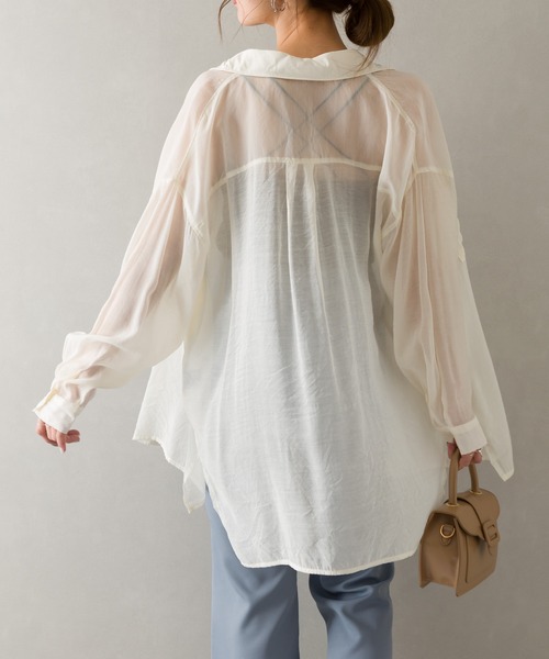 SpRay（スプレイ）の「シアーＢＩＧシャツ（シャツ/ブラウス・レディース・アイボリー/ブラック/イエロー×グリーン/ベージュ/ライトカーキ/ラベンダー/ピンク・FREE）」の2枚目の写真