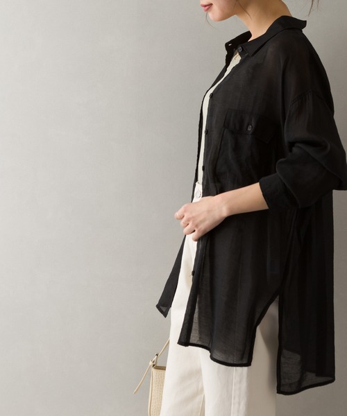 SpRay（スプレイ）の「シアーＢＩＧシャツ（シャツ/ブラウス・レディース・アイボリー/ブラック/イエロー×グリーン/ベージュ/ライトカーキ/ラベンダー/ピンク・FREE）」の3枚目の写真