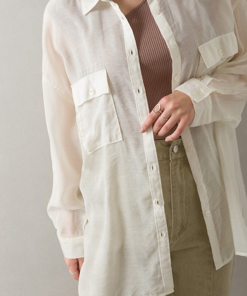 SpRay（スプレイ）の「シアーＢＩＧシャツ（シャツ/ブラウス・レディース・アイボリー/ブラック/イエロー×グリーン/ベージュ/ライトカーキ/ラベンダー/ピンク・FREE）」の20枚目の写真