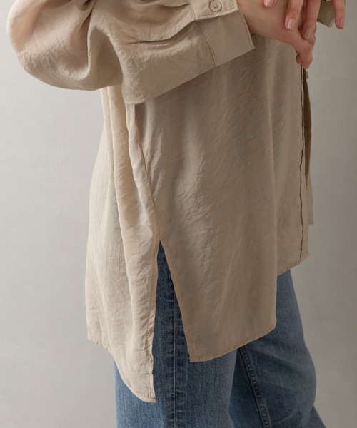 SpRay（スプレイ）の「シアーＢＩＧシャツ（シャツ/ブラウス・レディース・アイボリー/ブラック/イエロー×グリーン/ベージュ/ライトカーキ/ラベンダー/ピンク・FREE）」の15枚目の写真