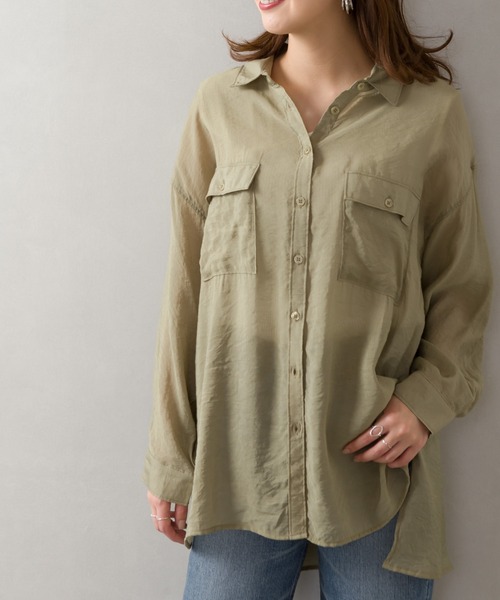 SpRay（スプレイ）の「シアーＢＩＧシャツ（シャツ/ブラウス・レディース・アイボリー/ブラック/イエロー×グリーン/ベージュ/ライトカーキ/ラベンダー/ピンク・FREE）」の16枚目の写真