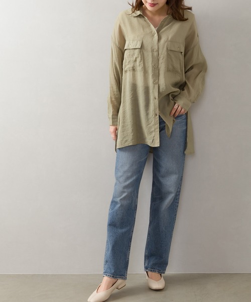 SpRay（スプレイ）の「シアーＢＩＧシャツ（シャツ/ブラウス・レディース・アイボリー/ブラック/イエロー×グリーン/ベージュ/ライトカーキ/ラベンダー/ピンク・FREE）」の10枚目の写真