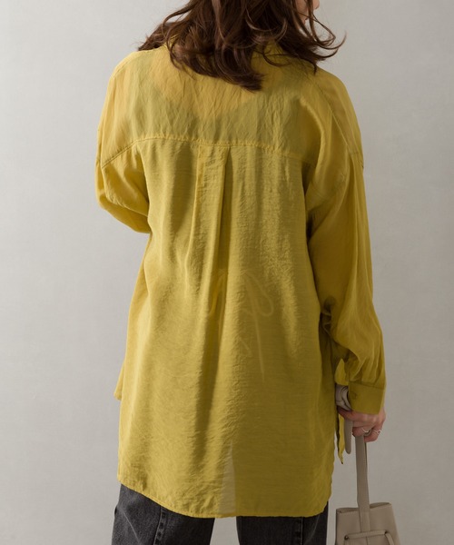 SpRay（スプレイ）の「シアーＢＩＧシャツ（シャツ/ブラウス・レディース・アイボリー/ブラック/イエロー×グリーン/ベージュ/ライトカーキ/ラベンダー/ピンク・FREE）」の17枚目の写真