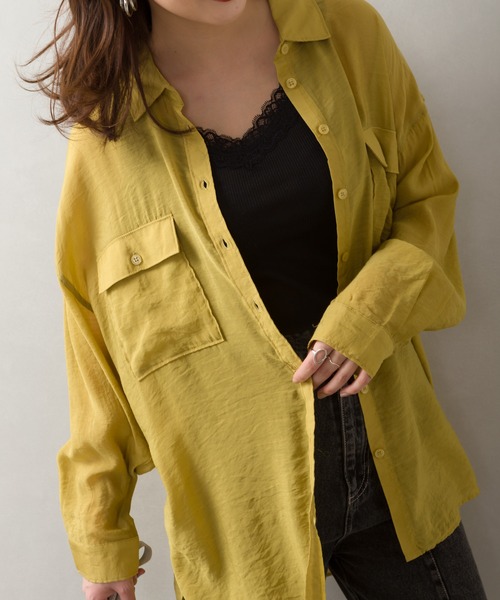 SpRay（スプレイ）の「シアーＢＩＧシャツ（シャツ/ブラウス・レディース・アイボリー/ブラック/イエロー×グリーン/ベージュ/ライトカーキ/ラベンダー/ピンク・FREE）」の11枚目の写真