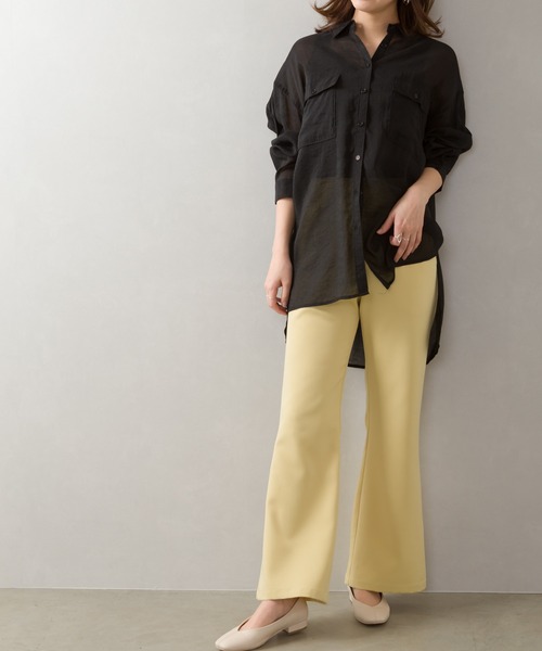 SpRay（スプレイ）の「シアーＢＩＧシャツ（シャツ/ブラウス・レディース・アイボリー/ブラック/イエロー×グリーン/ベージュ/ライトカーキ/ラベンダー/ピンク・FREE）」の12枚目の写真