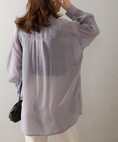 SpRay（スプレイ）の「シアーＢＩＧシャツ（シャツ/ブラウス・レディース・アイボリー/ブラック/イエロー×グリーン/ベージュ/ライトカーキ/ラベンダー/ピンク・FREE）」の19枚目の写真